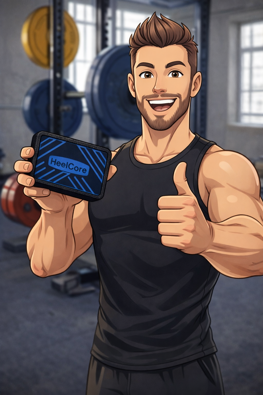 Spokojený sportovec držící podložku pod paty HeelCore